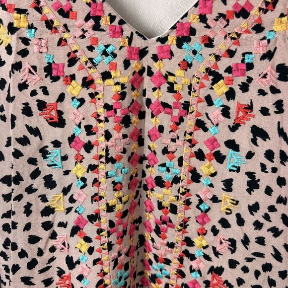 Savannah Jane Womens Embroidered Animal Print Long Puff Sleeve Babydoll Dress L - Picture 5 of 6